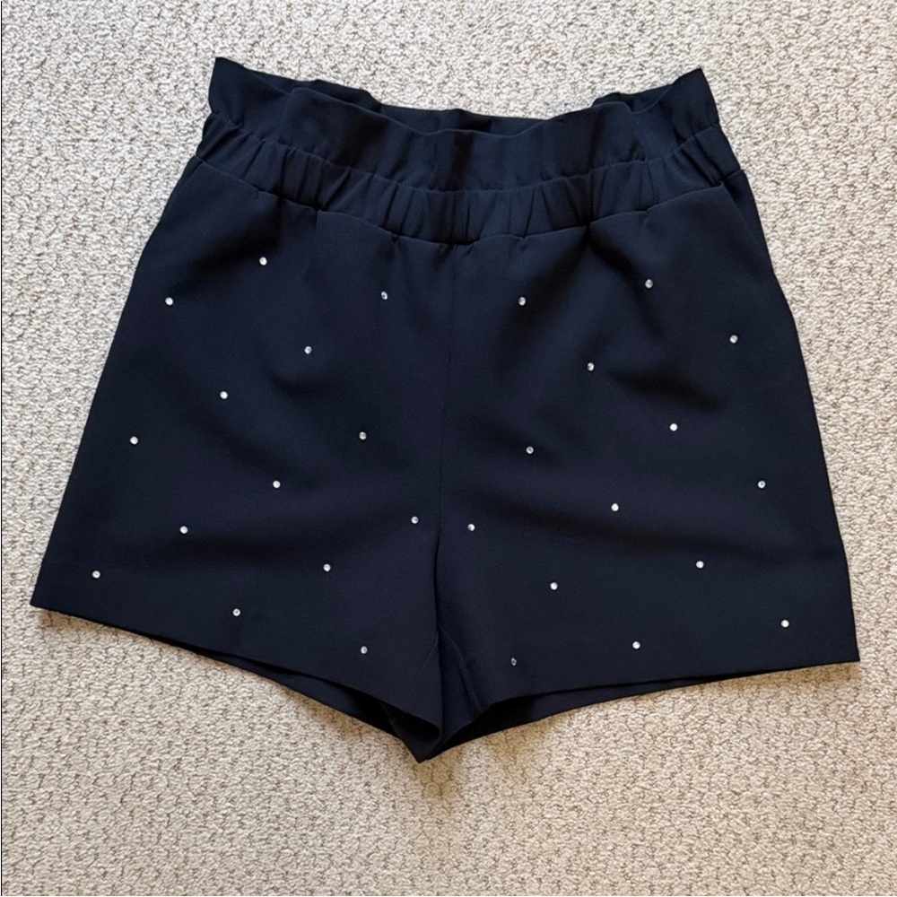 Express Black High-Waist Shorts with Pearl Studs